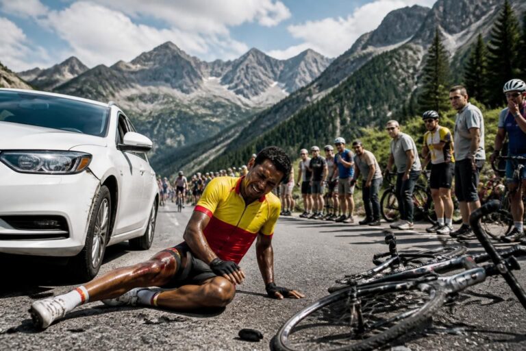 le coureur colombien rubio contraint à abandonner le tour de france après une collision avec une voiture dans l'alpe, une étape marquée par un incident spectaculaire.